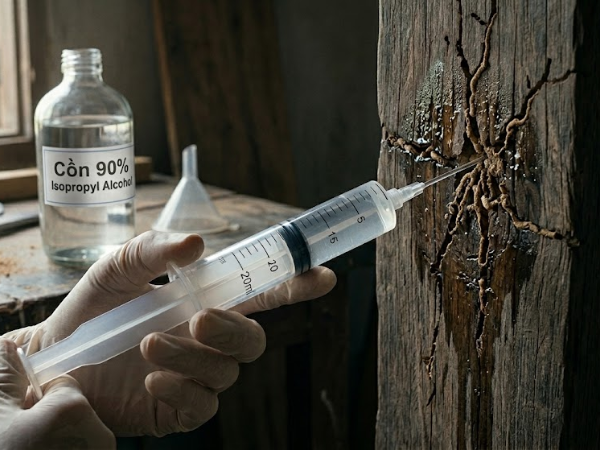 Đổ cồn vào bình xịt hoặc xi lanh, phun, bơm vào đường mui